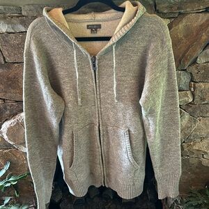 Eddie Bauer XL Wool Acrylic Blend Sweater Hoodie Gray Cream;Zipper Front;Perfect